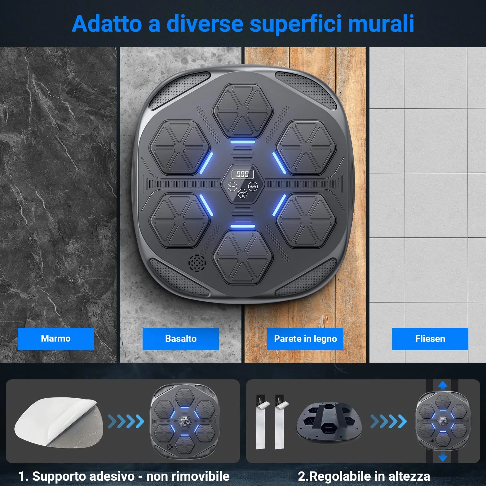 Máquina de Boxeo Musical Bluetooth portátil de Pared, 9 Modos de Velocidad, Altura Ajustable con Guantes