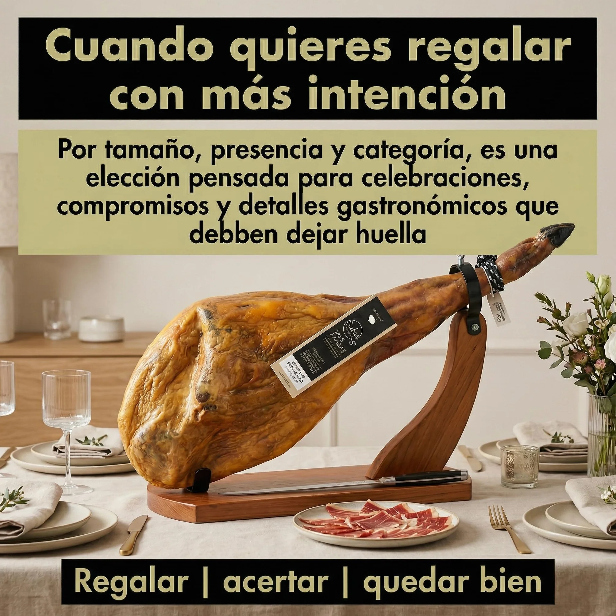 SABE A SABAS Jamon Iberico de Cebo 50% Raza Iberica Pieza Entera 8-9 kg Curacion Bodega Natural Mas de 30 Meses Sin Gluten Jugoso Gourmet Regalo Celebracion Aperitivo Navidad Tabla