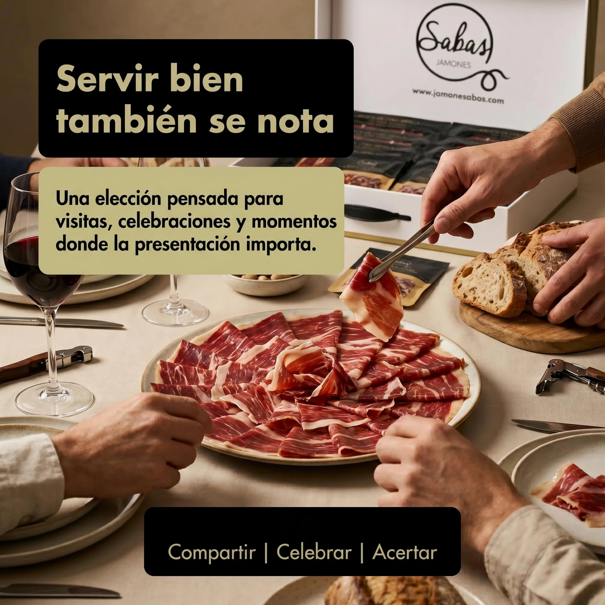 SABE A SABAS Cesta Paleta Gran Reserva Duroc 50% Cortada a Cuchillo 10 Sobres 100g con 2 Taquitos 100g Estuche Gourmet Regalo Jamon Curado Loncheado Tabla Aperitivo Navidad Evento Familiar