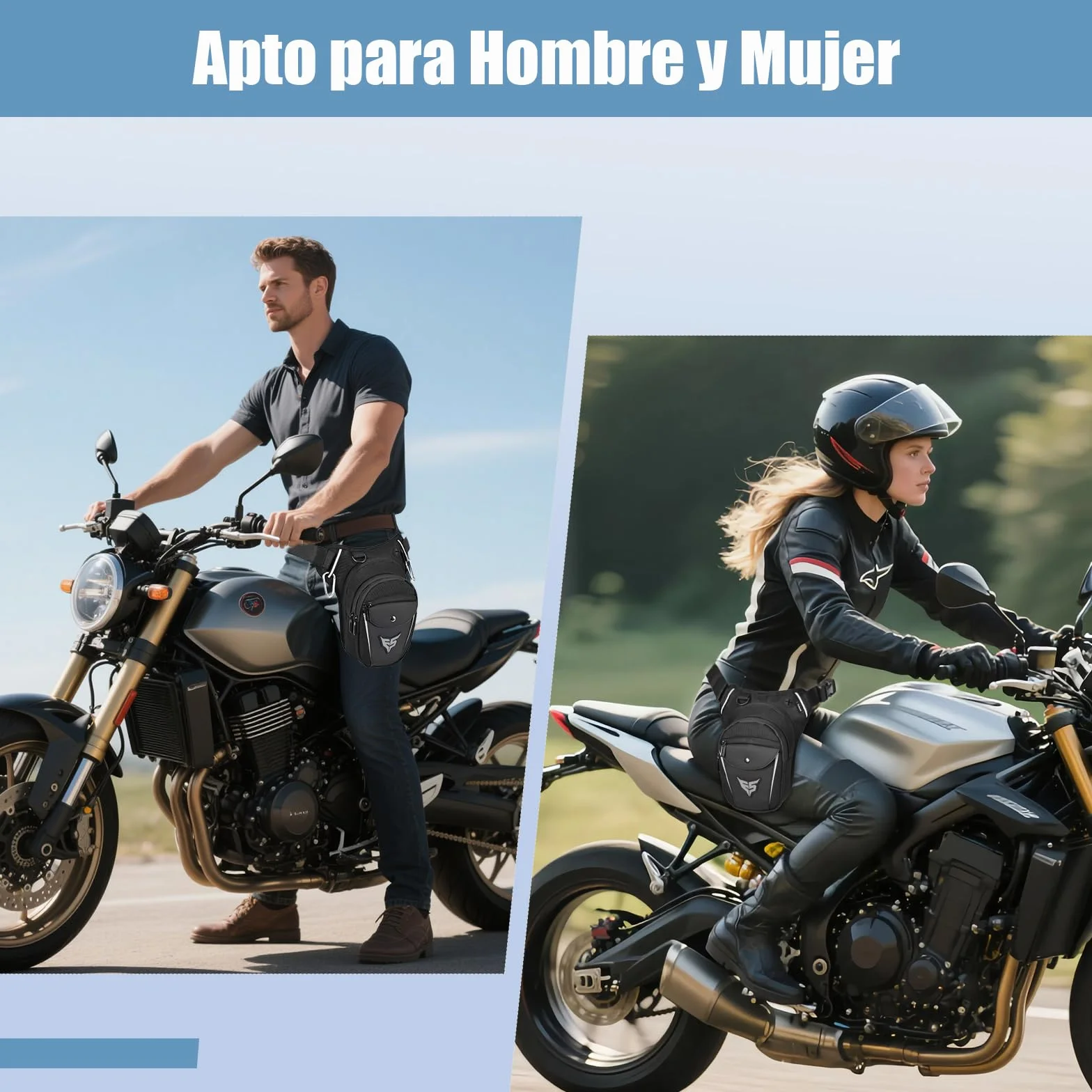 Eshow Pernera Moto Ampliable con Portabotella y Tira Reflectante para Ciclismo Montañismo Senderismo Negro