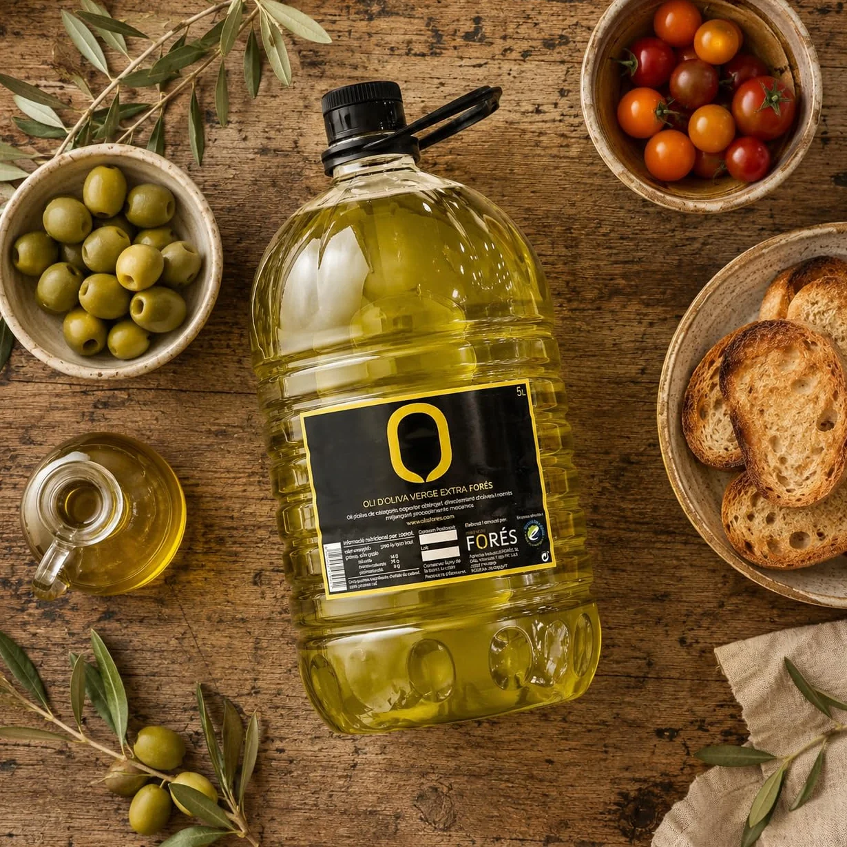 FORÉS | Aceite de Oliva Virgen Extra 5L | AOVE Gourmet Garrafa PET | Extracción en Frío | Sabor Frutado Verde con Amargor y Picante | Reserva de la Biosfera UNESCO Terres de l’Ebre
