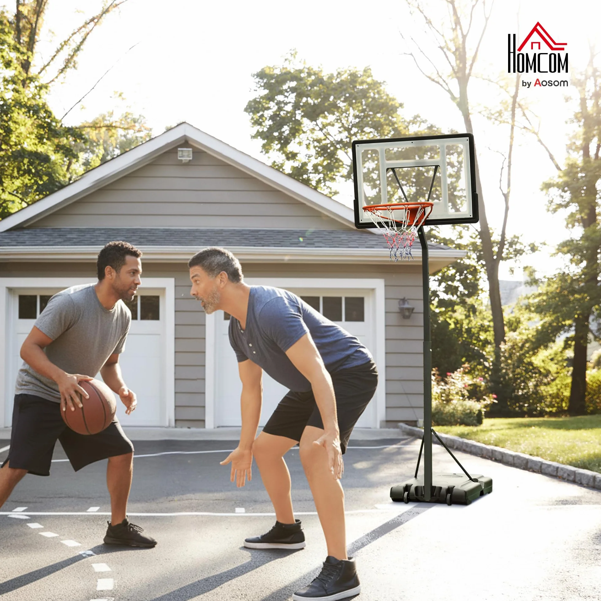 HOMCOM Canasta de Baloncesto Aro Portátil Ajustable Altura 302-352 cm Base Rellenable con Ruedas Negro