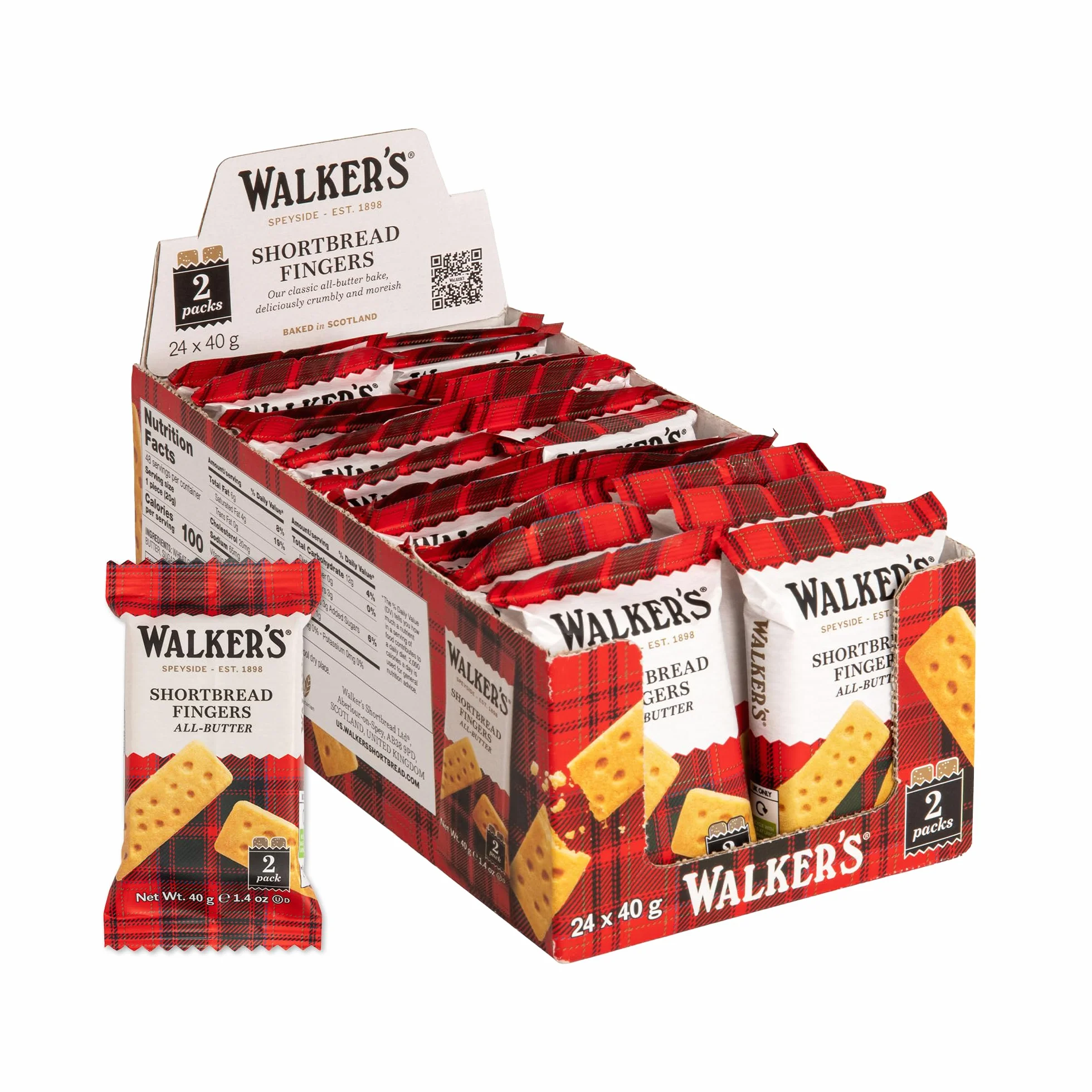 Walkers dedos de mantequilla de mantequilla de mantequilla tradicionales en forma de dedo por receta escocesa, 40 g, 24 piezas