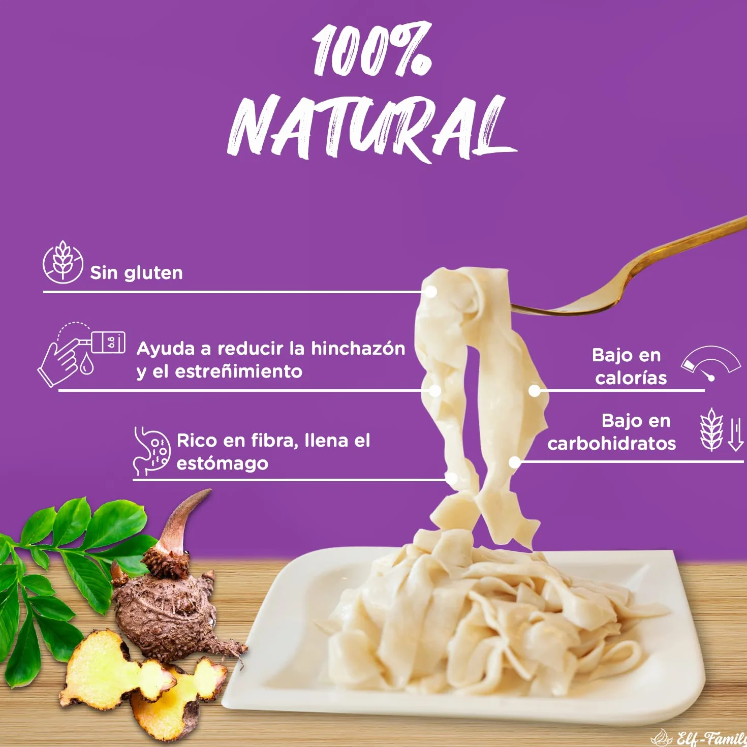 Pasta Konjac Keto de Tailandia Bajo en Carbohidratos/Vegano/Sin Gluten 240 g x 1 cajas(2 paquetes), Elf-family Fideos Konjac Noodles Shirataki Noodles/Sin azúcar/Bajo en Calorías - Fettuccine