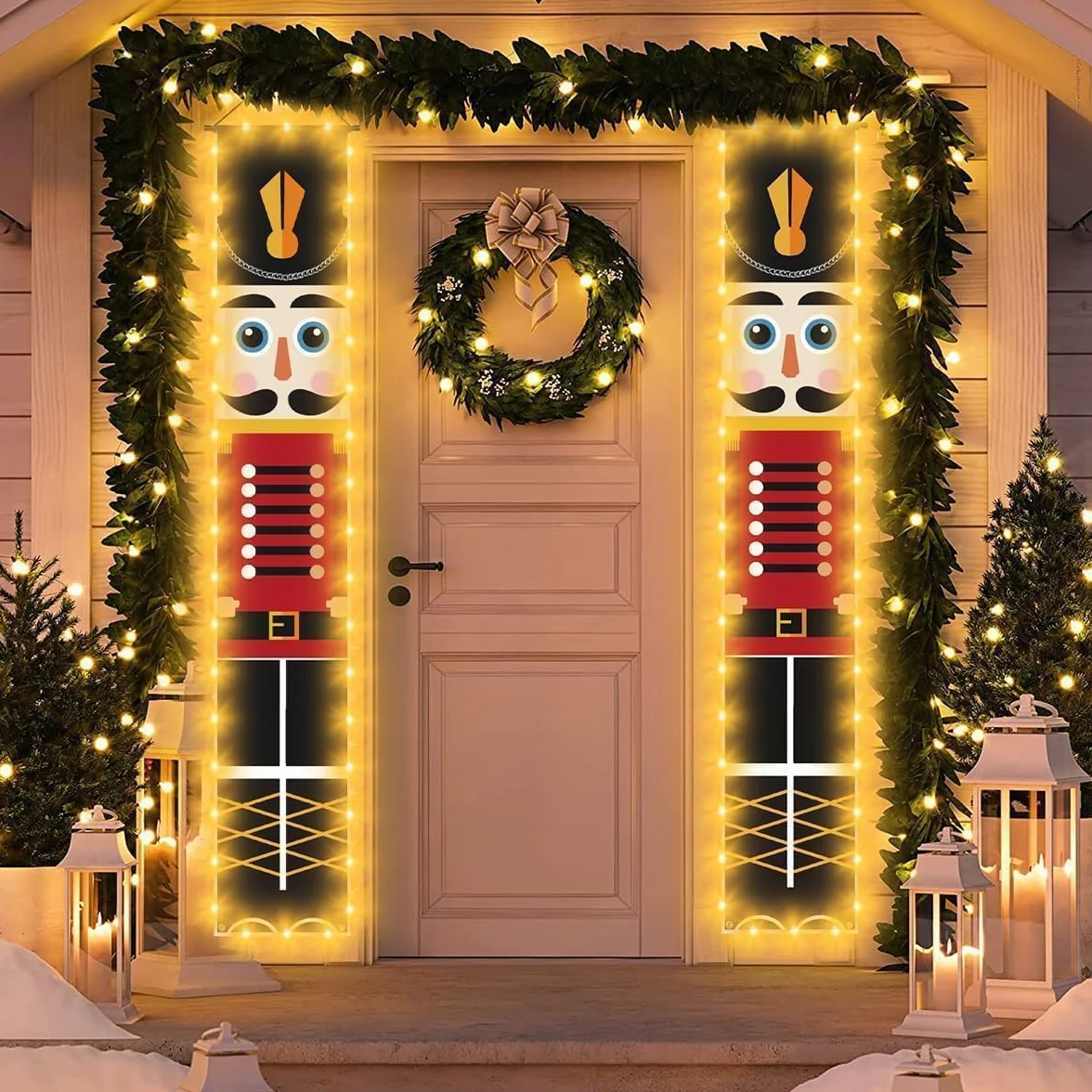 Decoraciones Navideñas de Cascanueces Pancartas con Luz 1 par 32 x 180 cm para Exterior