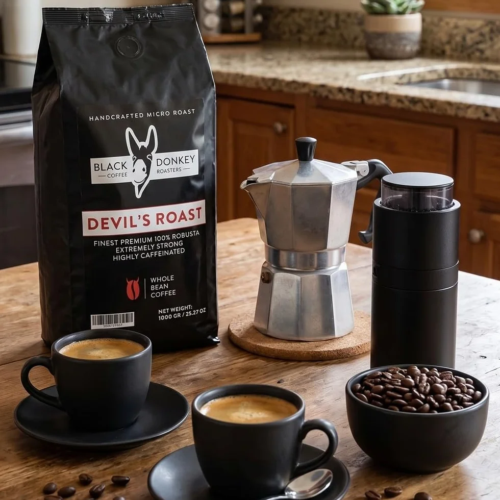 Black Donkey - 1KG Café Natural En Grano (DEVIL'S ROAST) | Extremadamente Fuerte | Altamente Cafeinado