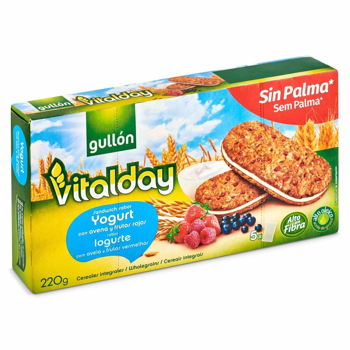 Gullón Vitalday Sandwich Yogur Galleta Desayuno y Merienda, Paquete de 5 x 44g