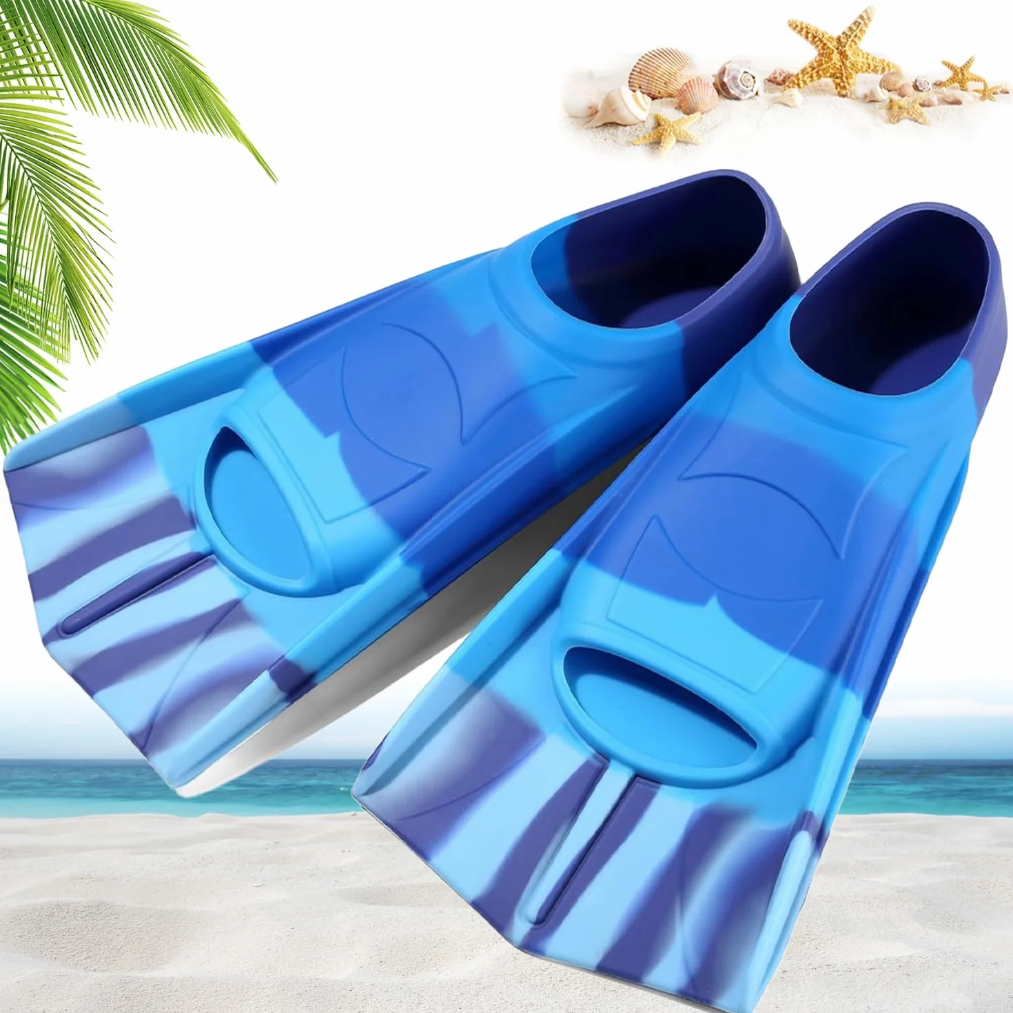 Aletas de natación para niños, silicona cortas, entrenamiento natación regazo, azul oscuro