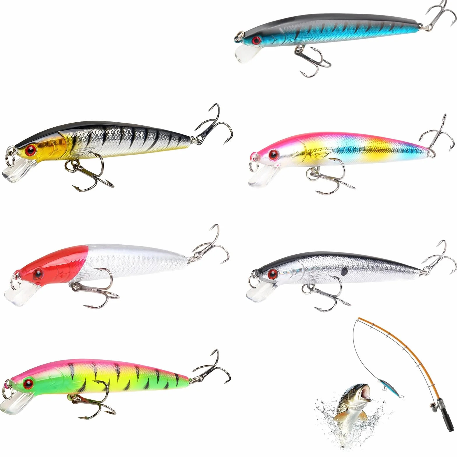 Señuelos de Pesca Spinning para Trucha, Perca, Lucio, Lubina - Cebo para Pesca Marina y Agua Dulce, 6 Piezas