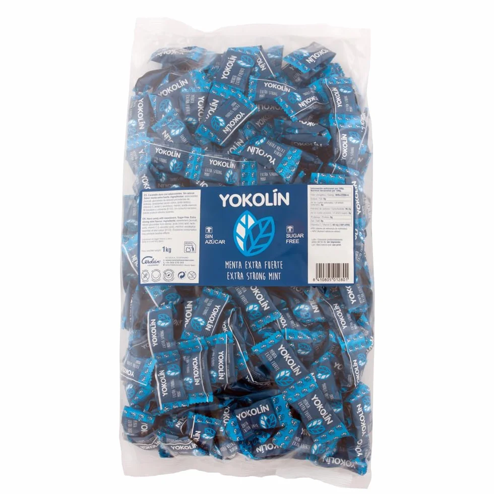 Caramelos Cerdán - Caramelo sin Azúcar Yokolín Sabor Menta Extra Fuerte | Bolsa 1 kg | Caramelo Duro Redondo Sin Gluten ni Alérgenos | Ideal para Fiestas, Eventos y Cumpleaños