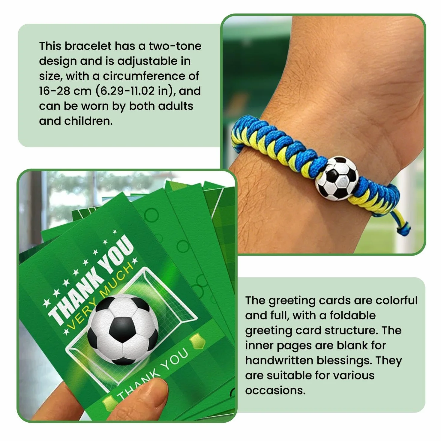 Pulseras De Fútbol Ajustables Trenzadas Niño Recuerdos Copa del Mundo con Tarjeta