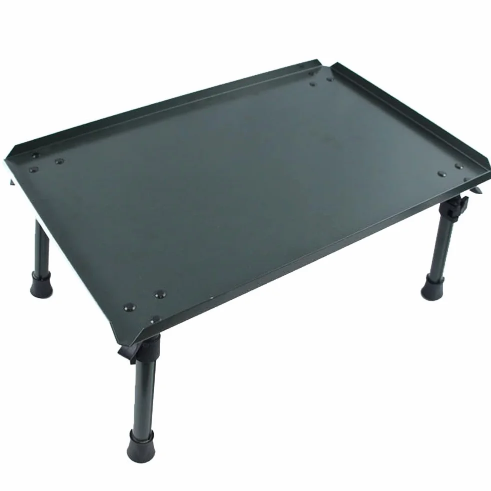 Mesa de pesca plegable de aleación de aluminio y ABS, patas ajustables antideslizantes, 34,5 x 26 x 22,5 cm, verde