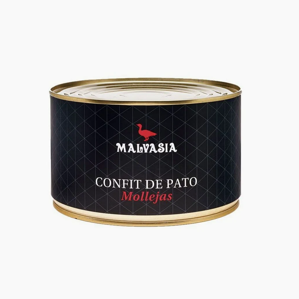 MALVASIA Confit de Pato, Mollejas de Pato Confitadas, Elaboración Artesanal, Textura Firme y Sabor Firme, Ideal como Aperitivo, Sin Gluten, Lata de 1,4 kg