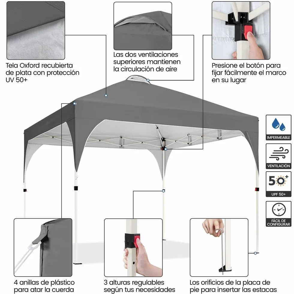 Yaheetech Carpa Plegable 3×3m 8-10 Personas Toldo Playa Bolsa Transporte Gris Oscuro