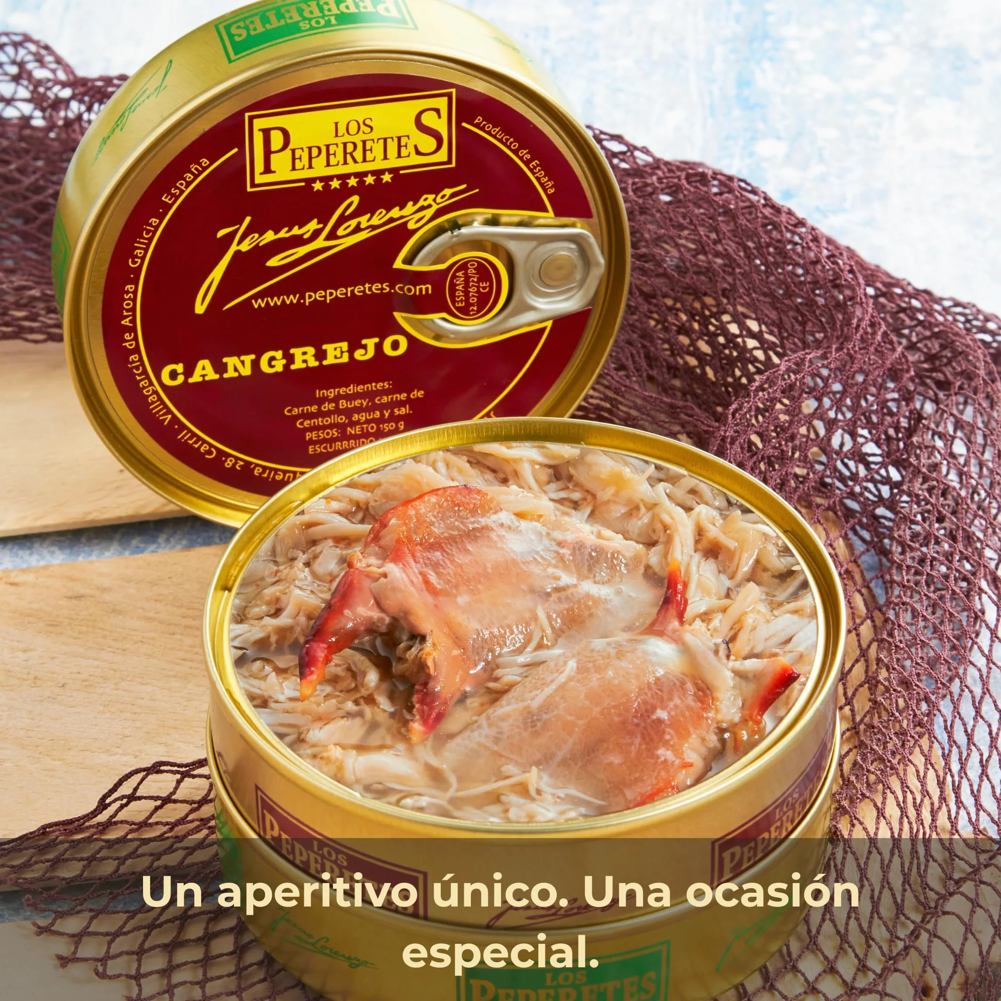 LOS PEPERETES Cangrejo al Natural Buey de Mar 120 g | Marisco Gallego Gourmet | Carne de Cangrejo del Atlántico | Conserva Artesanal y Natural | Sabor Tradicional del Mar de Galicia