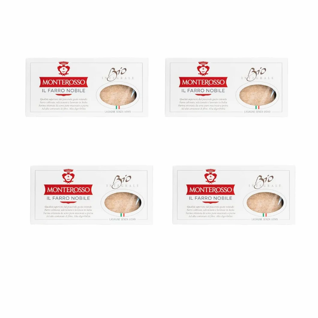 Lasaña de espelta ecológica 4 paquetes de 250g - pasta seca-cereal ecológico - producido en Italia - integral, nutritiva, rica en fibra y proteína - Farro Triticum dicoccum