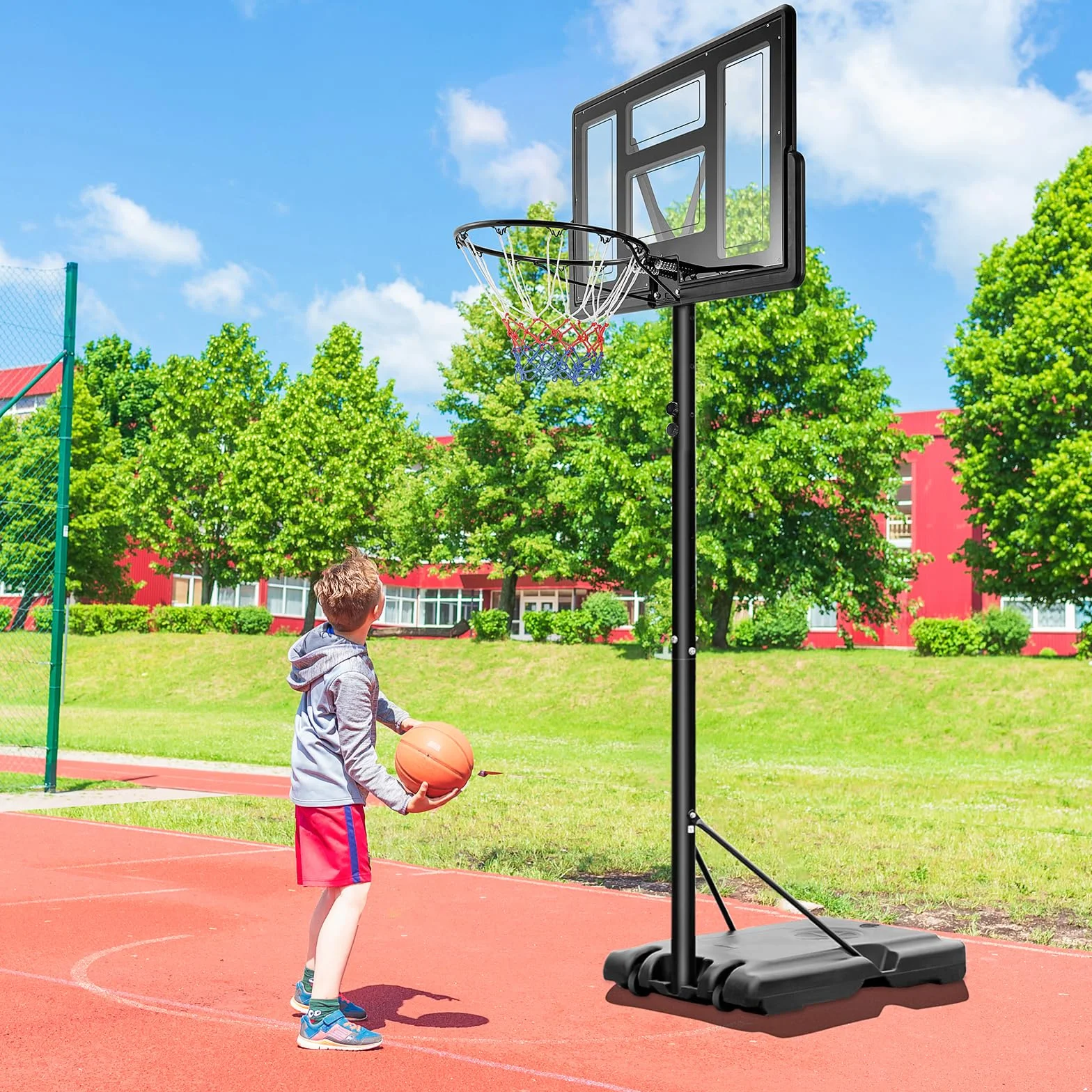 Canasta de Baloncesto Exterior Ajustable 230-305 cm Portátil Tablero Irrompible 110 cm Negro