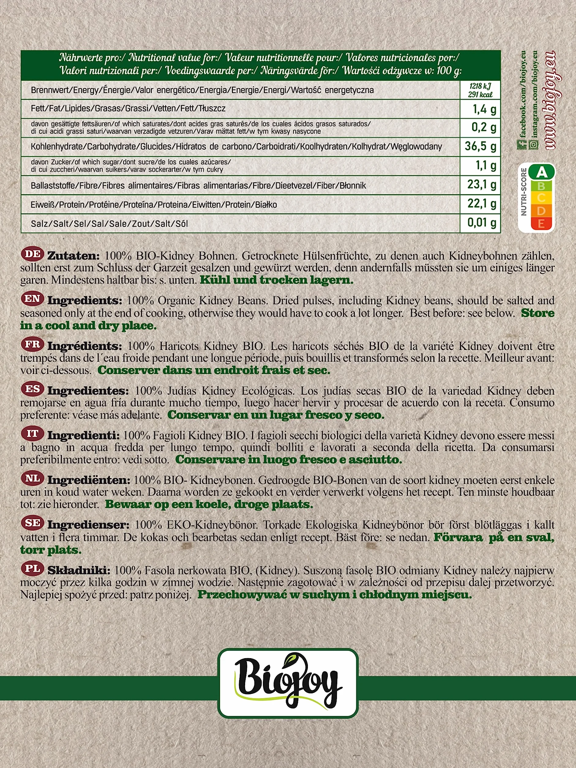 Biojoy Frijoles rojos (Kidney) Ecológicos (1,5 kg), enteros y sin aditivos