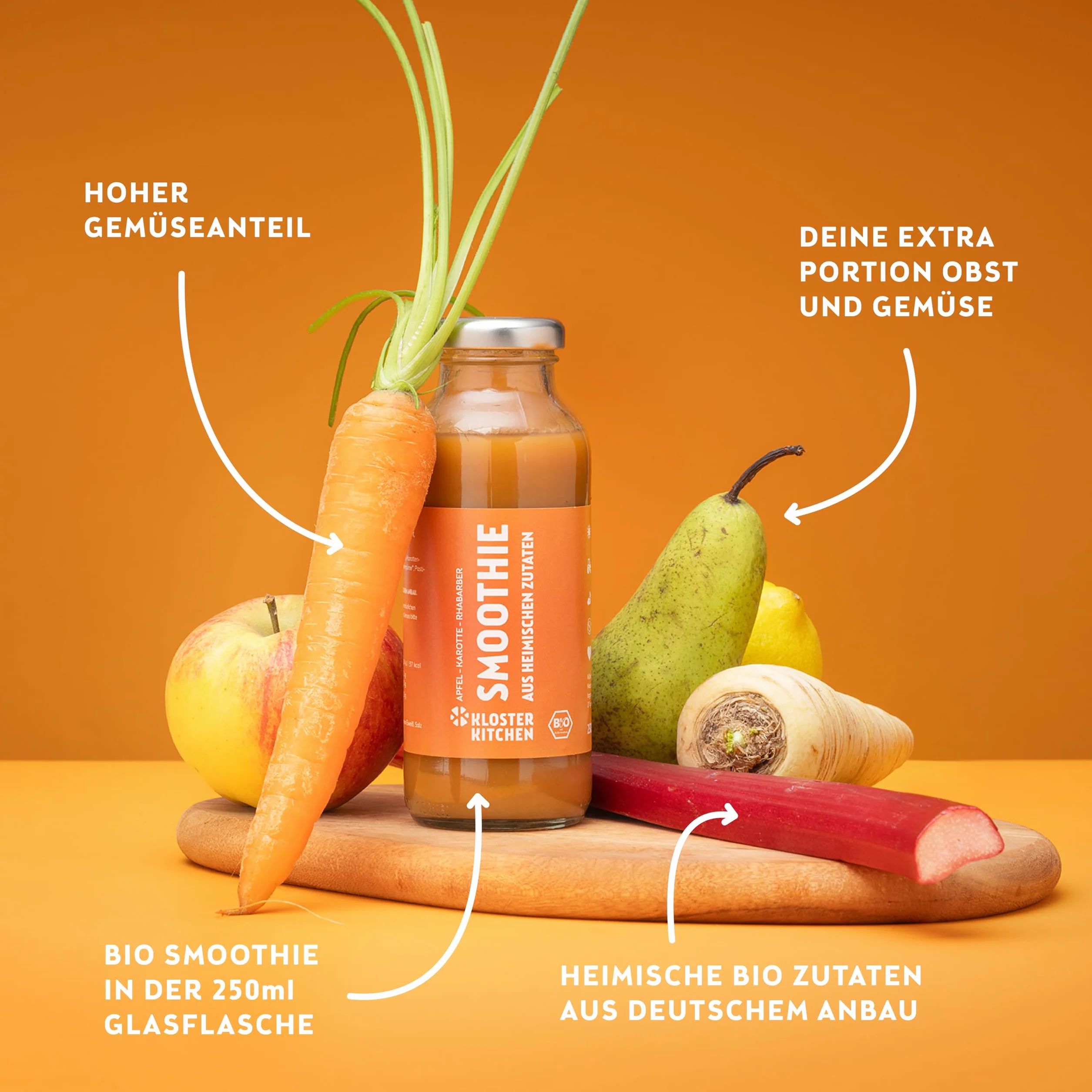 Kloster Kitchen Batido Orgánico de Naranja, Manzana, Zanahoria y Ruibarbo 6x250 ml