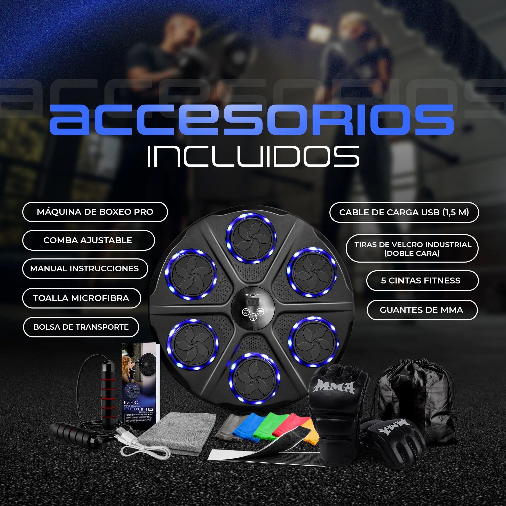 Ezero Maquina de Boxeo Musical con Bluetooth LED 12 Niveles Entrenamiento Pared