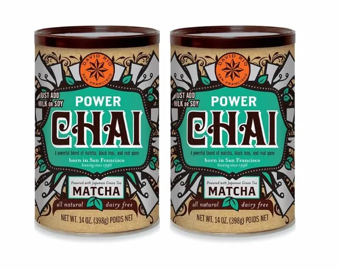 David Rio Power Chai Latte con Matcha, 14 Onzas, 2 x 398 g, Té, Vegano