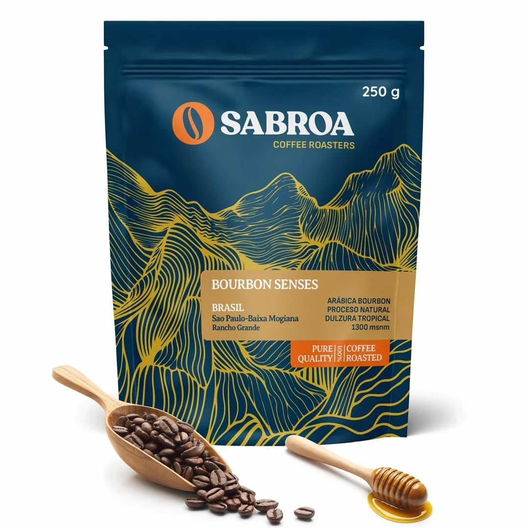 Cafe en Grano Natural de Especialidad 100% Arabica Tueste Natural y Artesanal con Sabor Intenso Acidez Equilibrada para Todas las Cafeteras 250g Gran altitud Origen Brasil - SABROA