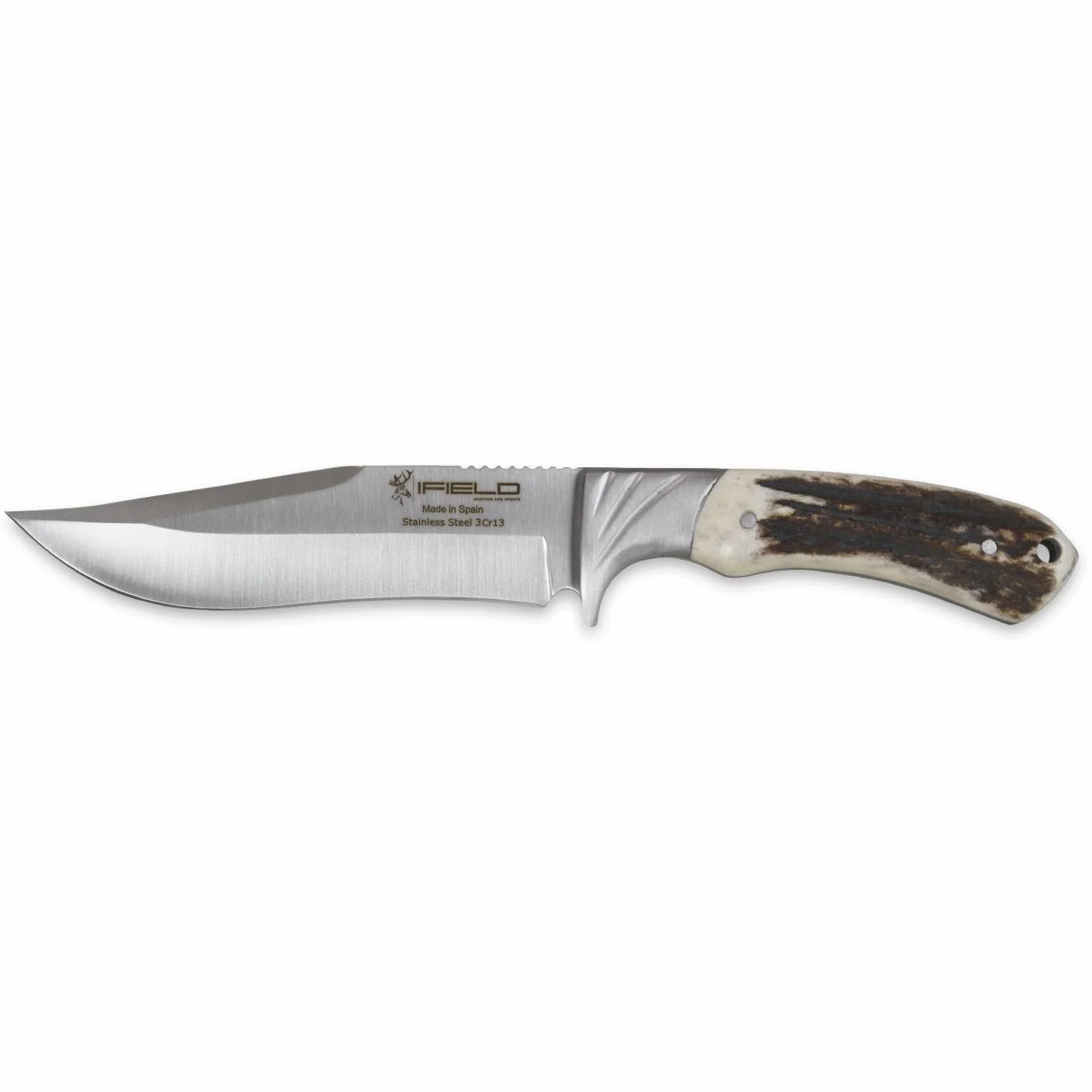 iFIELD Cuchillo de caza Camper EL29013 26 cm hoja 14 cm 3,8 mm funda de piel marrón
