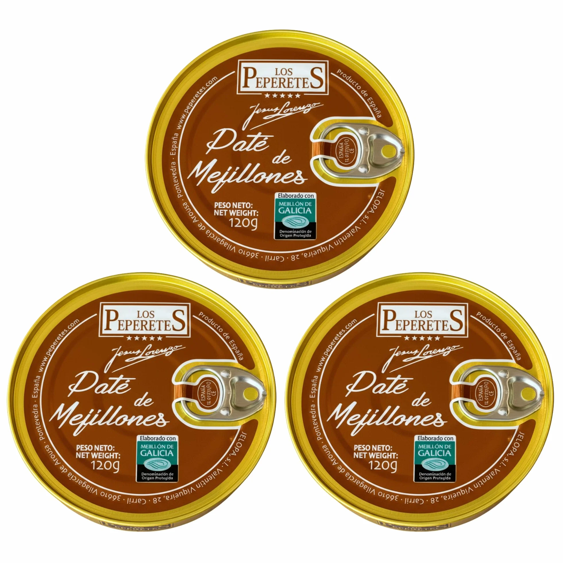 LOS PEPERETES x3 Lata Paté de Mejillones 85 g | Marisco Gourmet Gallego | Pate Artesanal con Mejillones de las Rías Gallegas | Untable Gourmet Natural | Sabor Tradicional de Galicia