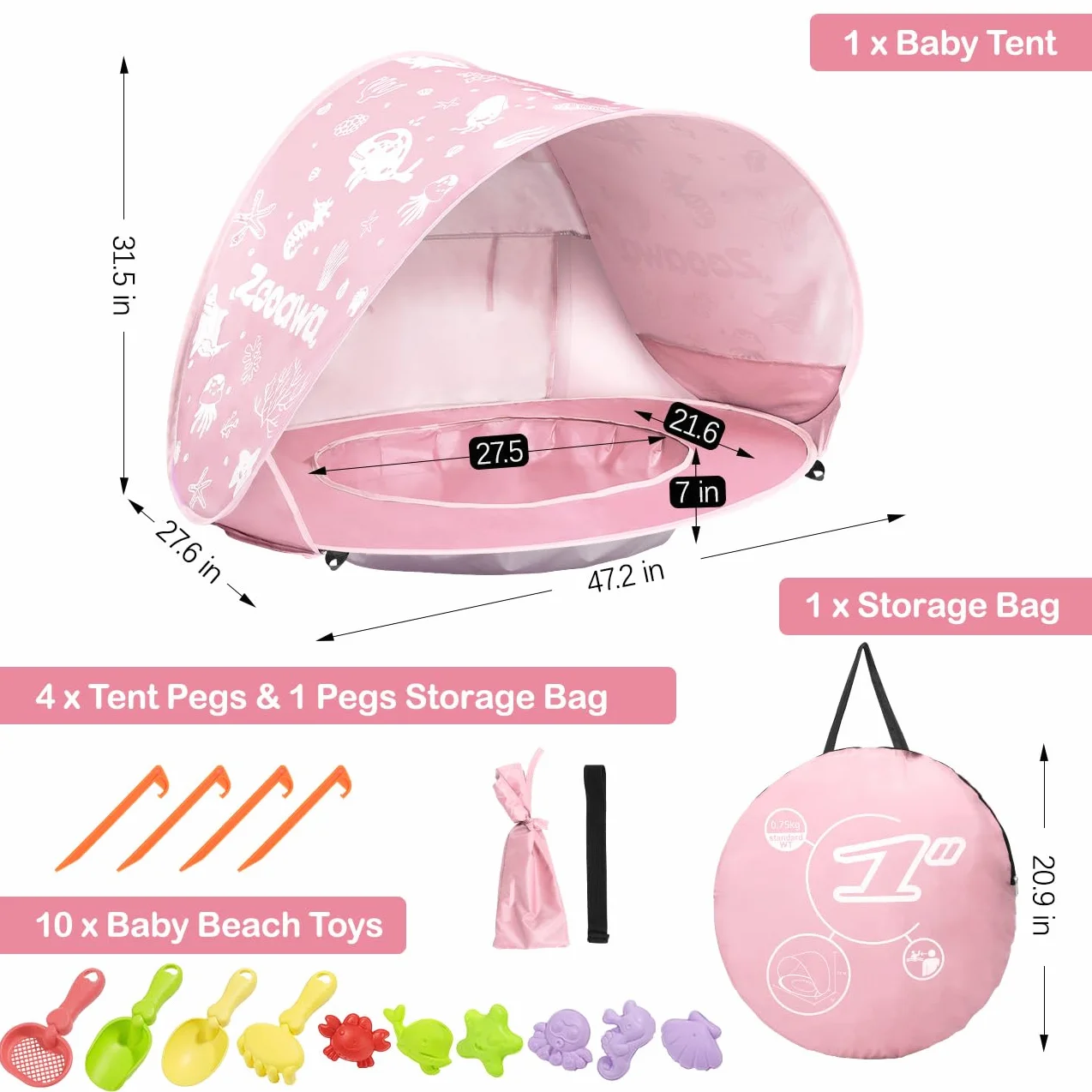 Tienda Playa Bebe Pop up con Piscina Plegable Portátil Protección Solar