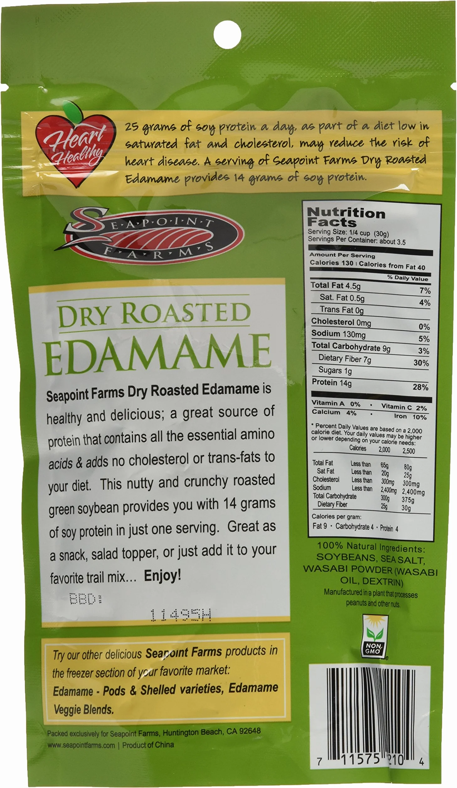 Seapoint Farms Dry Roasted Edamame, Wasabi, 3.5-Ounce Pouches (Pack of 3)