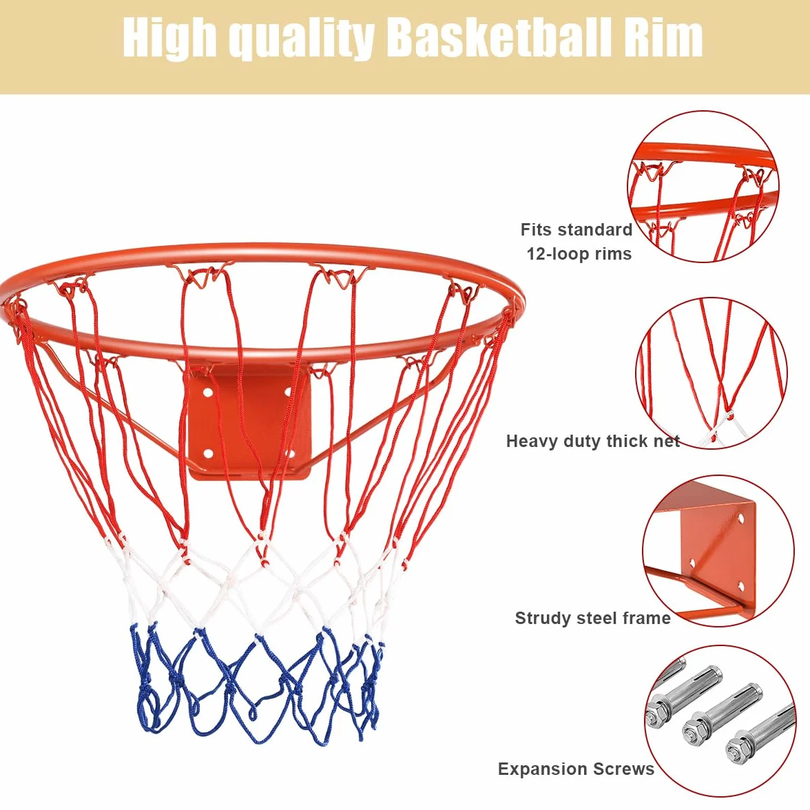 LIFEZEAL Aro de Baloncesto 45 cm, Canasta con Red de Nylon, Equipo Deportivo