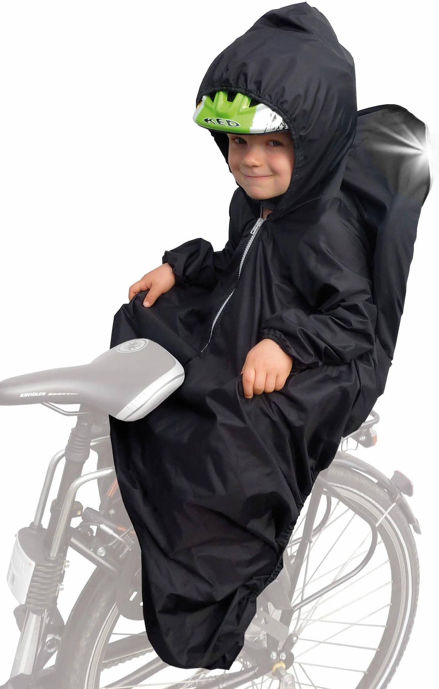Sunnybaby Chubasquero para asiento infantil bicicleta con mangas reflectantes capucha casco negro