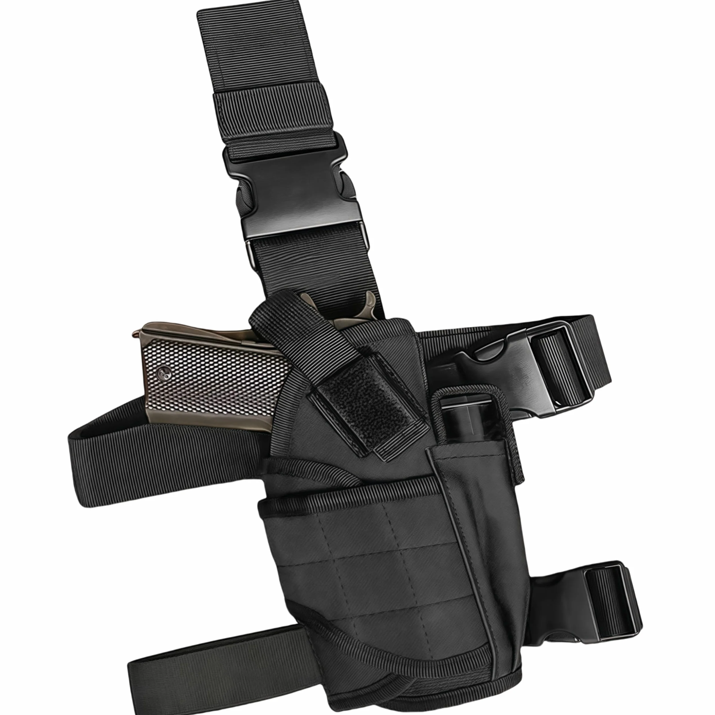 Funda de Pierna abatible táctica para Pistola de Muslo diestros con Bolsa para Cargador