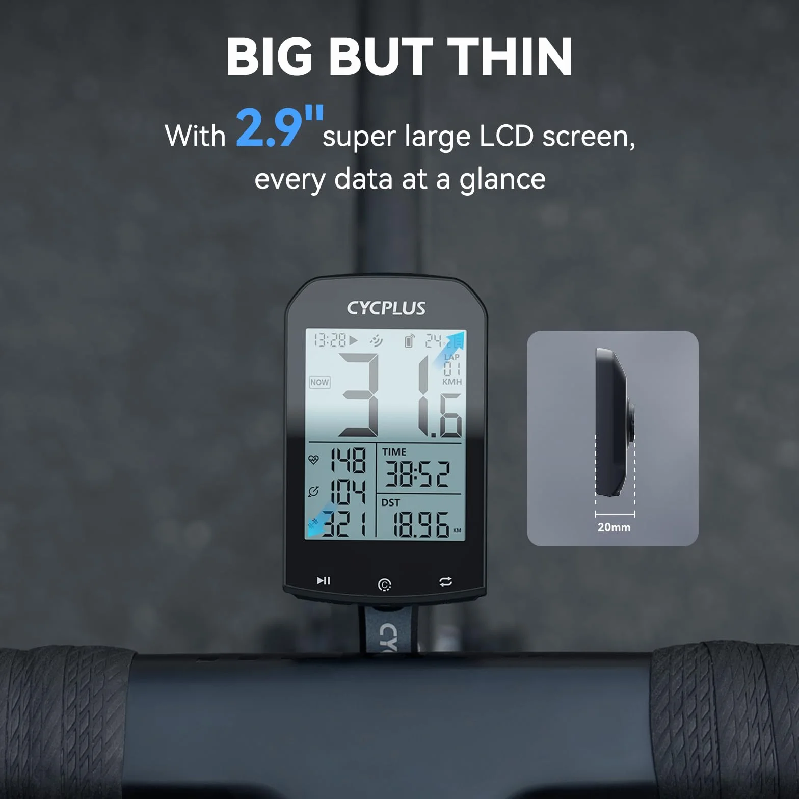 CYCPLUS GPS Computadora para Bicicleta Velocímetro Ant+ Bluetooth Pantalla LCD 2,9 Pulgadas