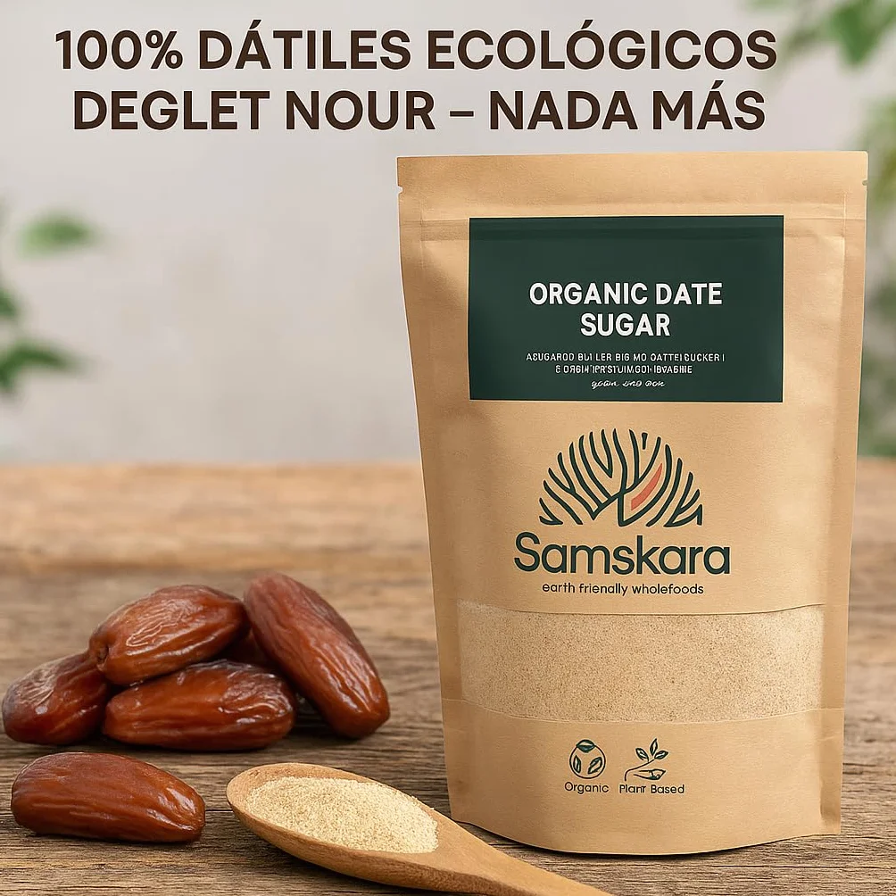 Azúcar de Dátil Ecológica BIO | Samskara | Endulzante Natural en Polvo | Dátil en Polvo Comercio Justo | Sustituto Azúcar Blanco | Dátiles Organic Dates Sugar (500 gr)