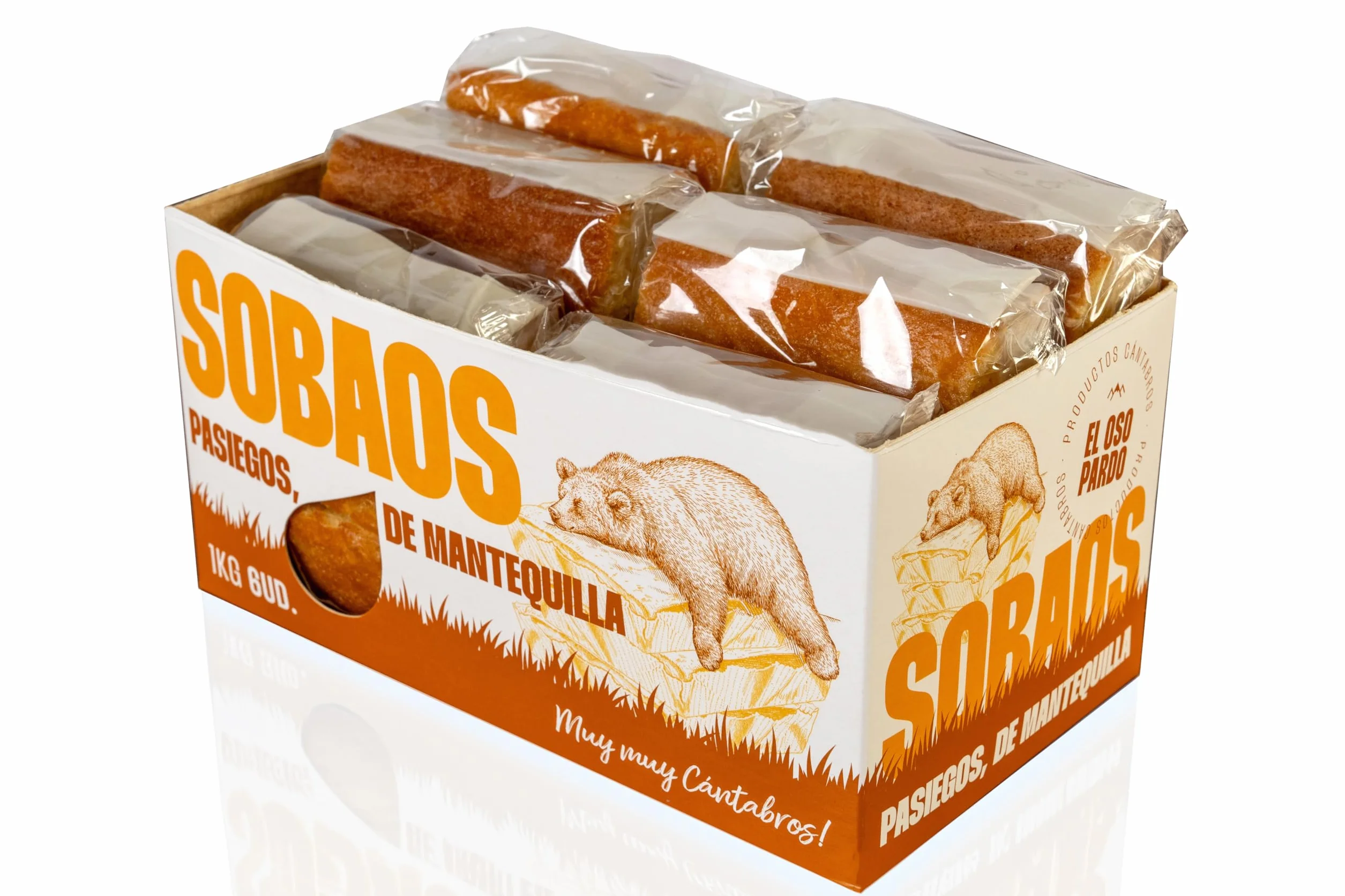 EL OSO PARDO Sobaos Pasiegos IGP - Receta Tradicional de Cantabria, Bizcocho de Mantequilla, 6 uds. Tamaño XL, Caja 1 kg
