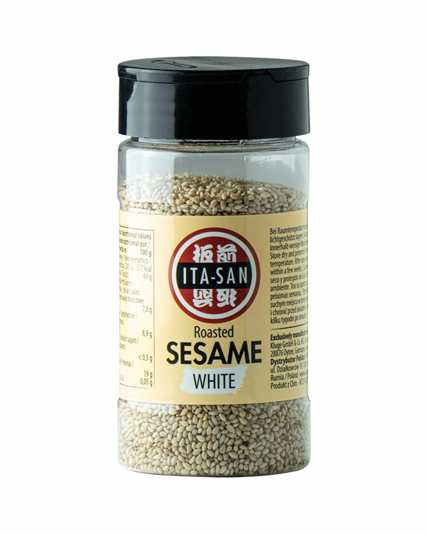 ITA-SAN Semillas de sésamo blanco, tostadas, para platos asiáticos o como topping para ensaladas y cereales, 1 x 95 g