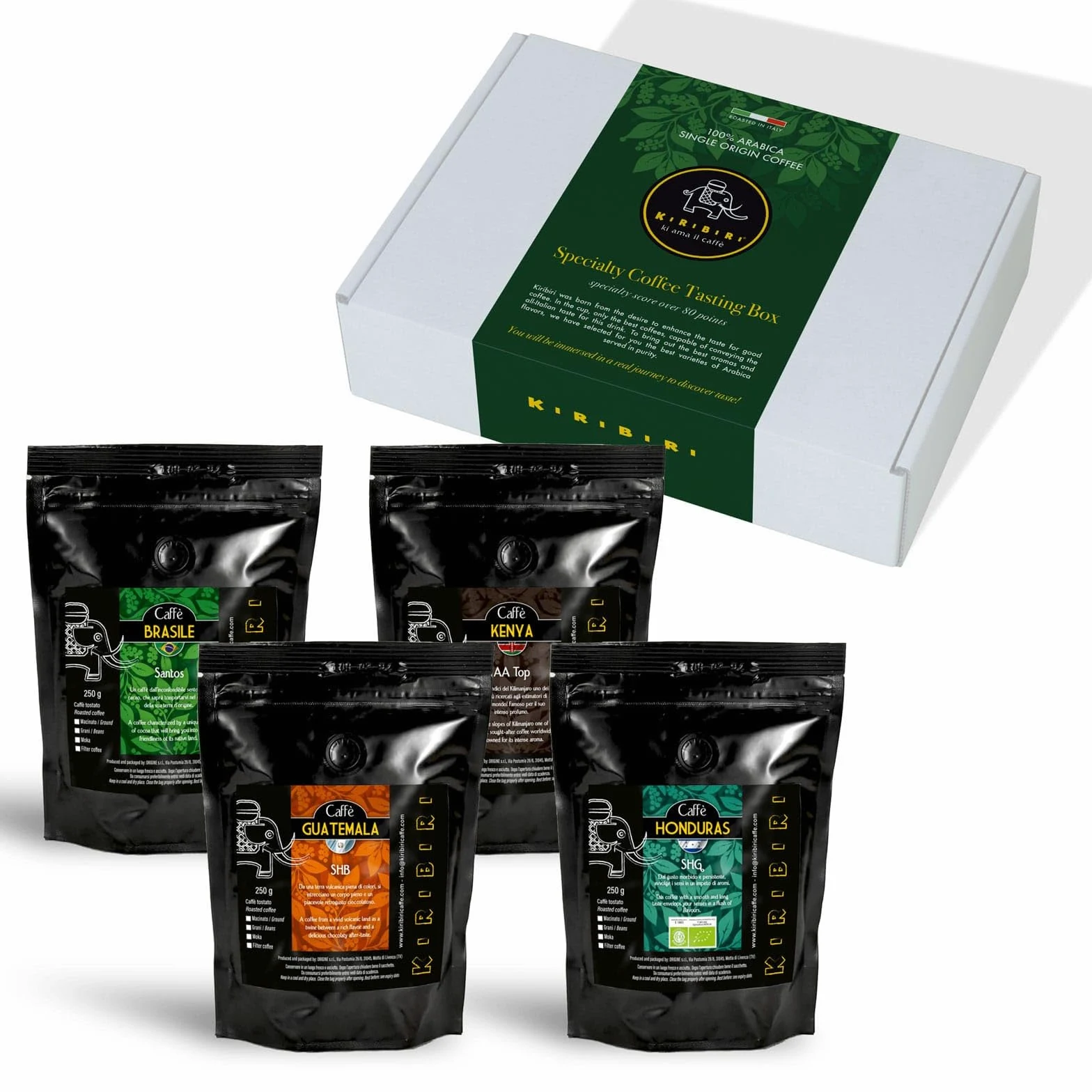 KIRIBIRI Café Especial de Origen 100% Arábica - Brasil, Guatemala, Honduras Orgánico, Kenia (4 x 250g Café en granos)