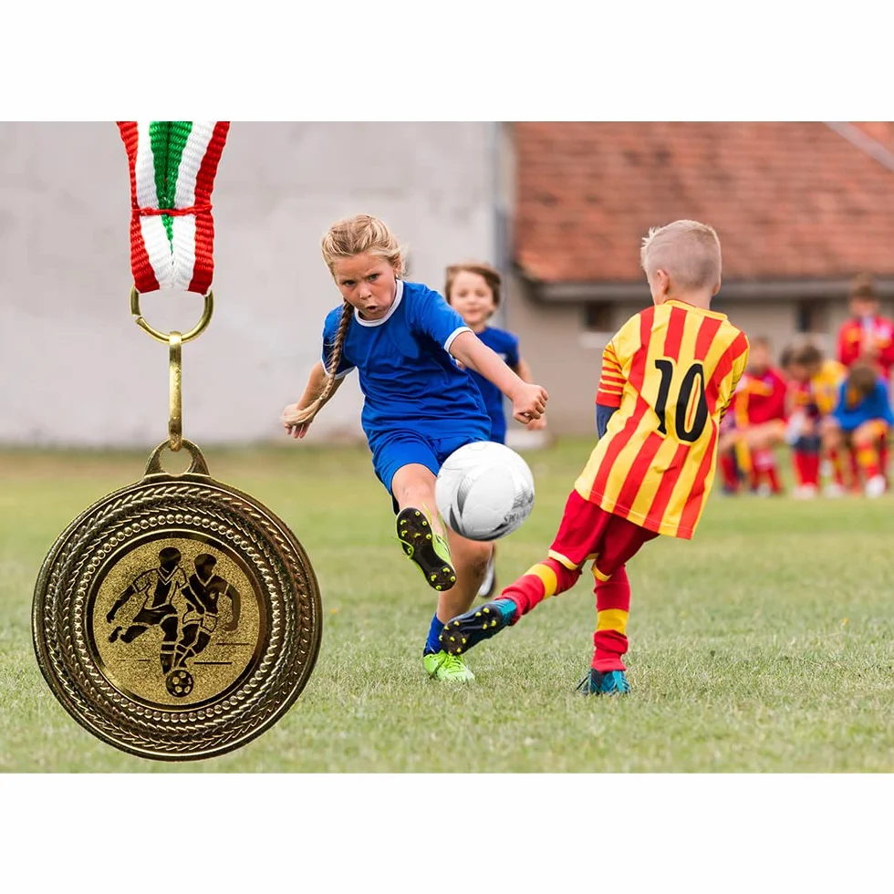 Medallas de fútbol metal dorado juego 10 con cinta verde blanco rojo emblema