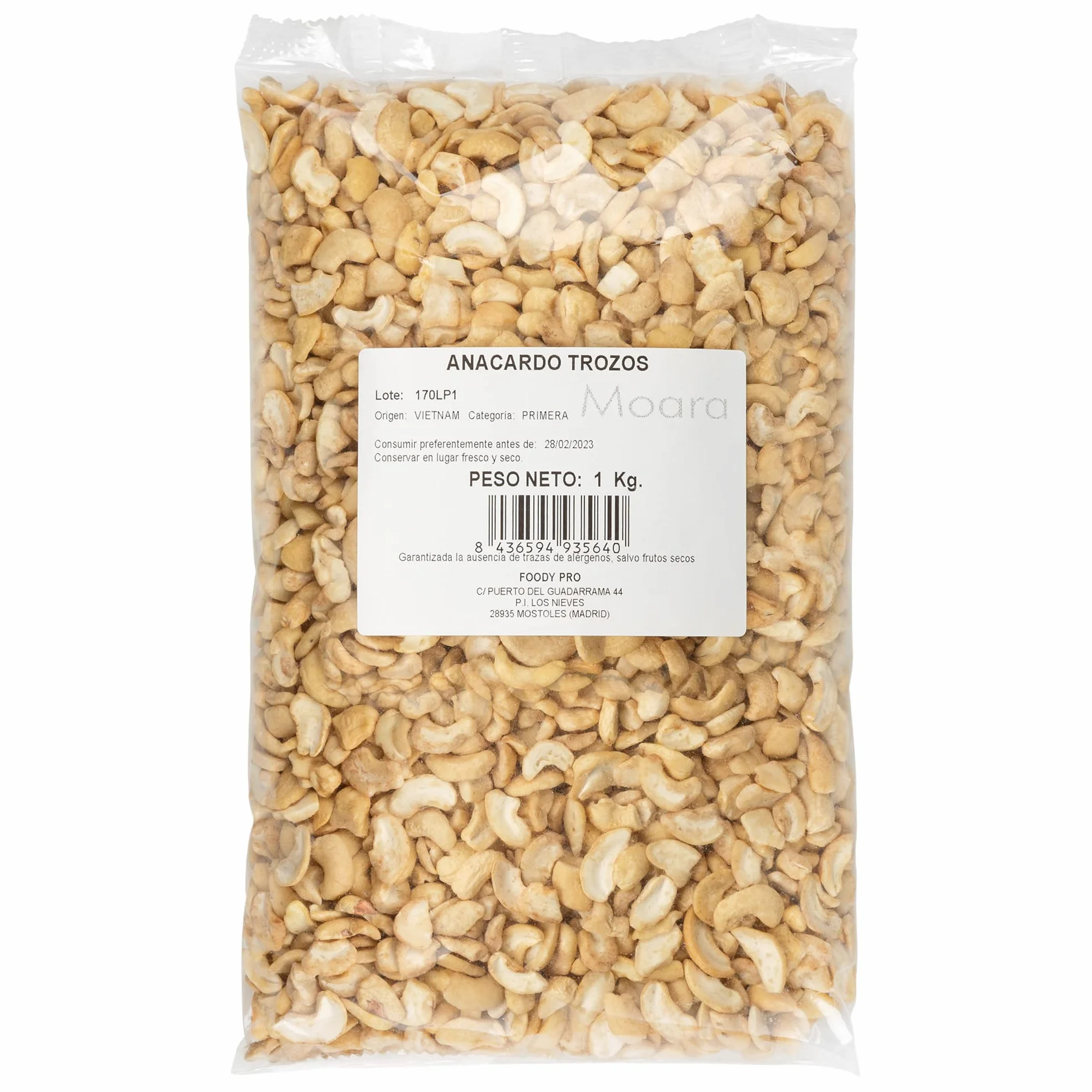 Anacardos en trozos al natural sin tostar crudos sin sal veganos libres de gluten 1kg