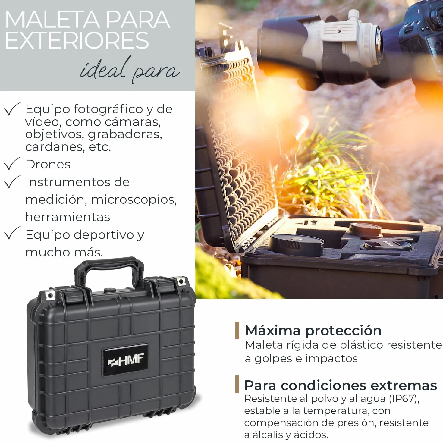 HMF Maletín Fotográfico Exterior Estuche Transporte Espuma Troquelada 34 x 29,5 x 15,5 cm