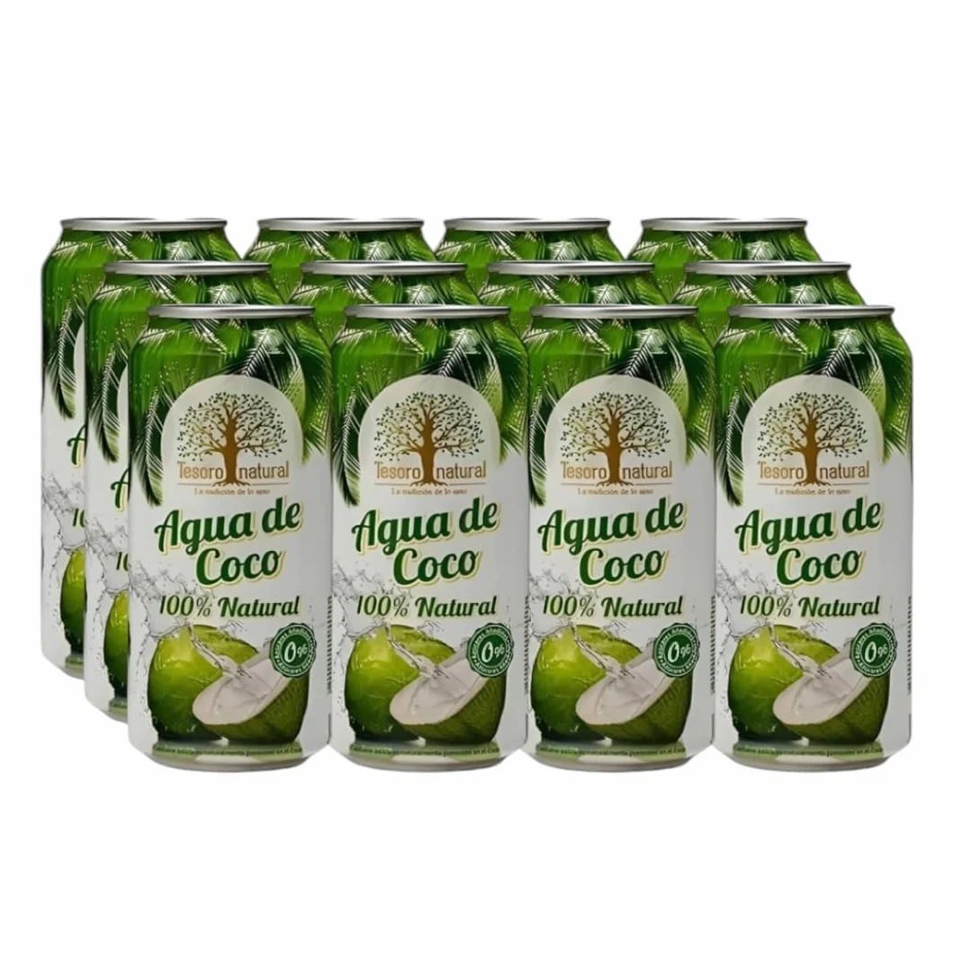 Tesoro Natural Agua de Coco 100% Natural, 12 Latas, 500 ml