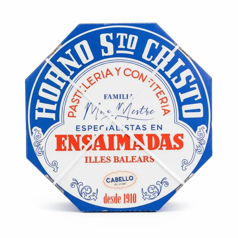 Ensaimada de Cabello de Ángel 650g - Dulce Típico Mallorquín Elaborado de Forma Artesanal desde 1910 - Horno Santo Cristo - Repostería en Caja Octogonal de Regalo - NEXU