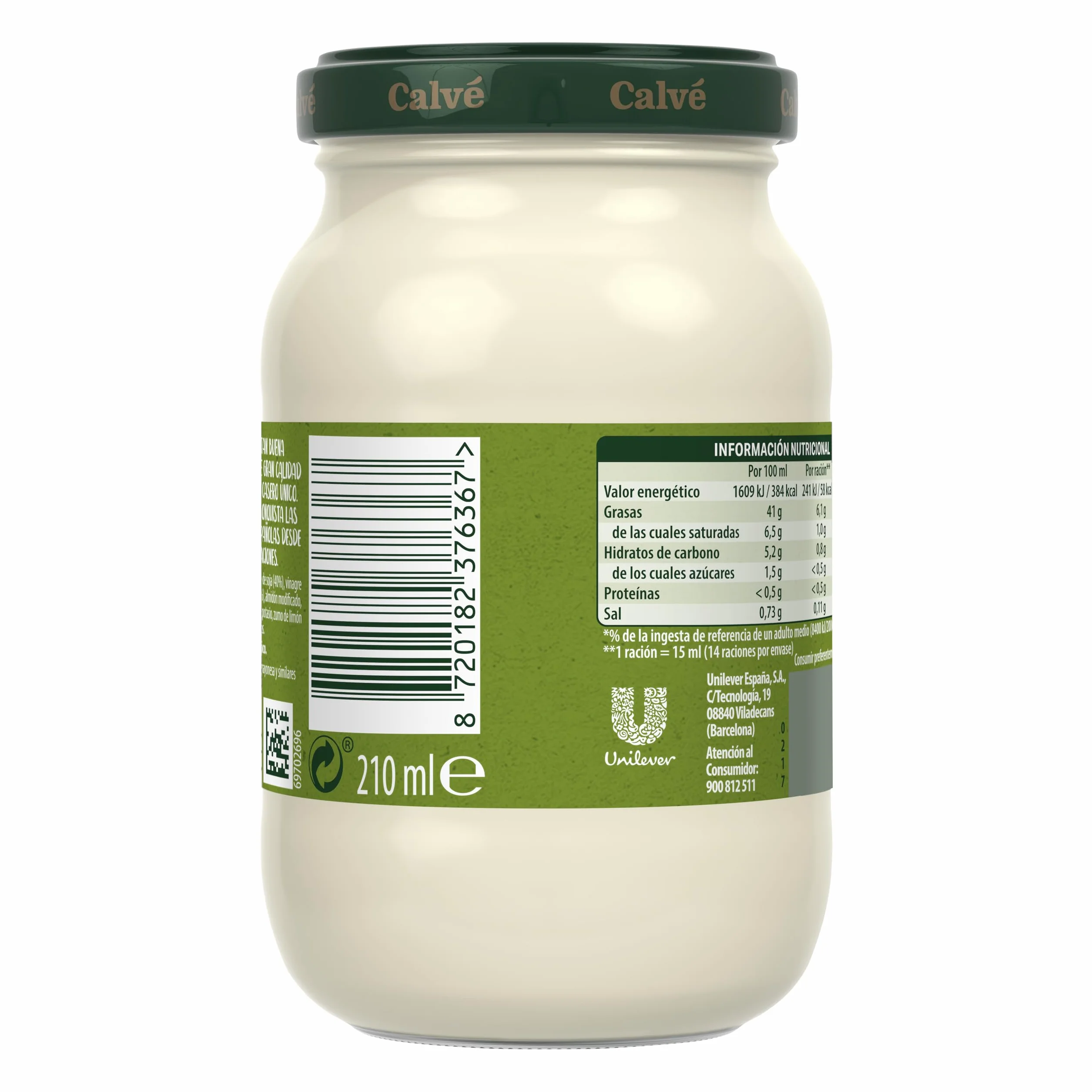 Calvé Salsa en tarro Sabor Casero sin conservantes, 30% menos sal 210ml, Pack de 12 unidades