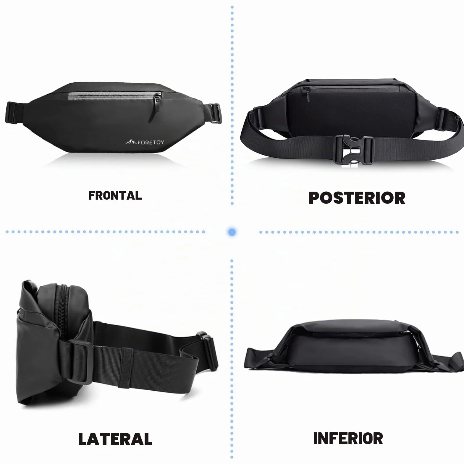 FORETOY Riñonera Impermeable Deportiva 4 Bolsillos con Botella para Running Marcha Bici