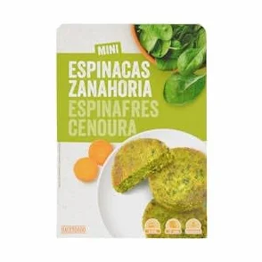 Mini hamburguesas vegetales Hacendado con espinacas y zanahoria Paquete 4 ud. (200 g) Pack 2