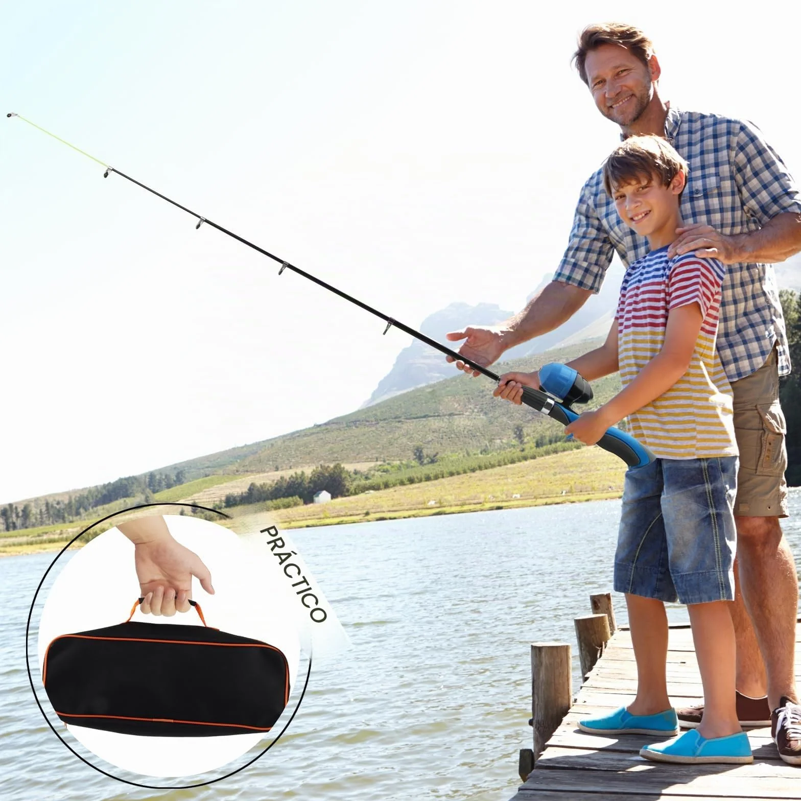 dellyy Cañas de Pescar para Niños, Juego de Pesca Telescópica con Accesorios y Bolsa