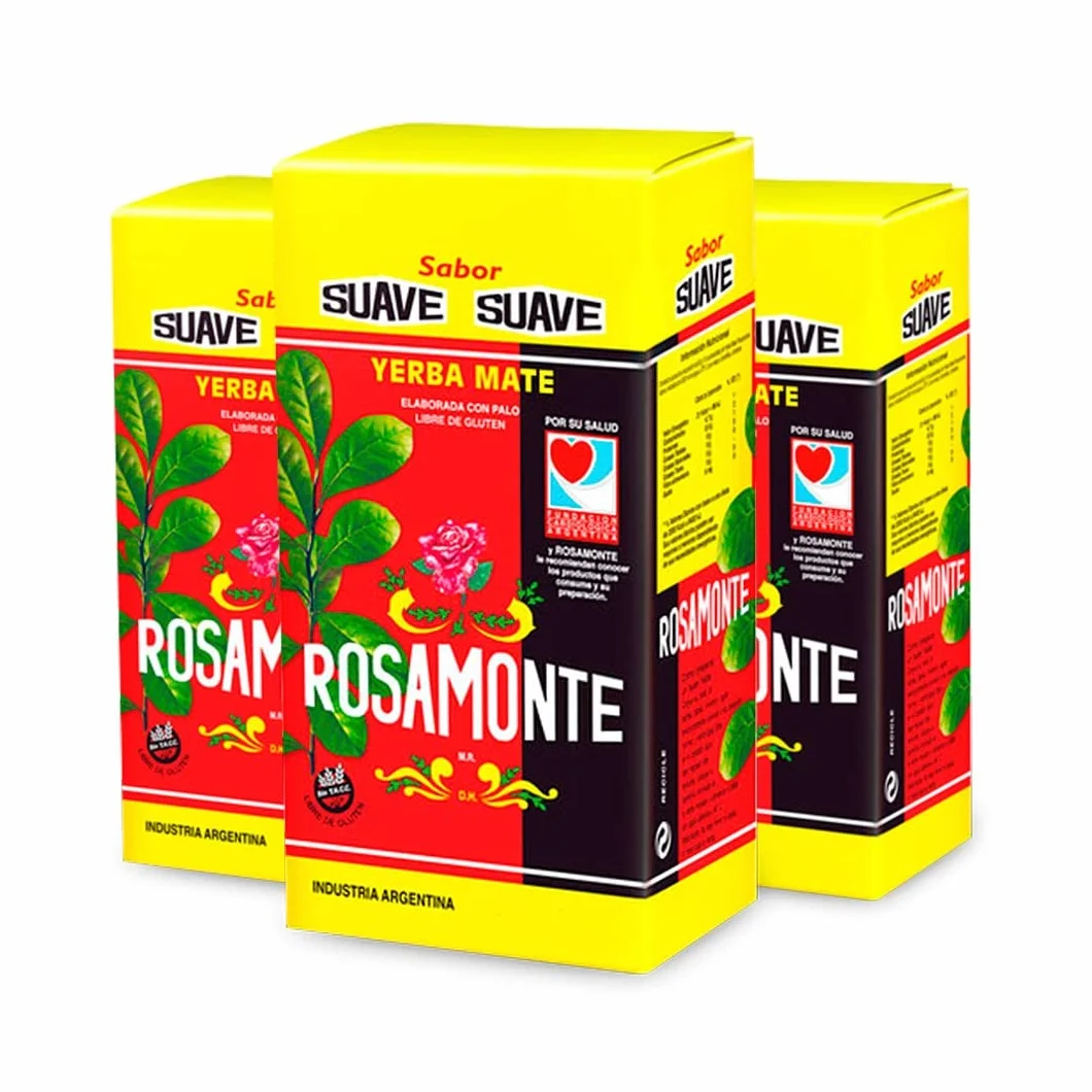 Pack de Yerba Mate Rosamonte Suave 1Kg - 3 Unidades - Total 3 Kg de Yerba Mate