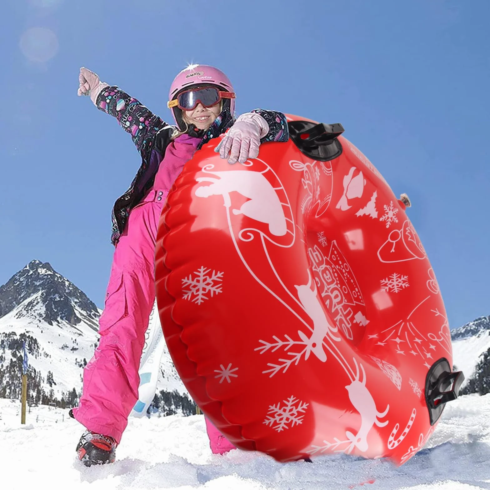 ZoneYan Trineo Inflable de Nieve 88 cm con Asas para Niños y Adultos