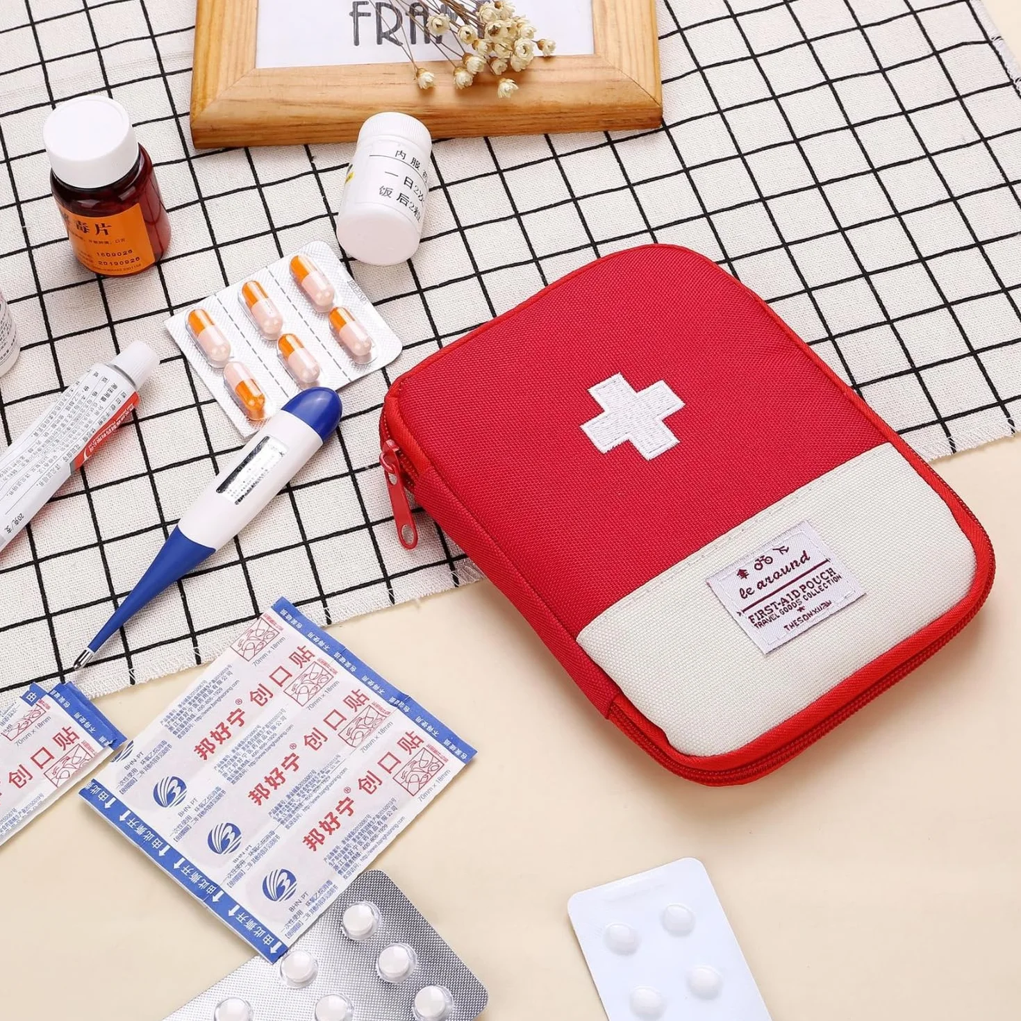 Botiquín de Primeros Auxilios 2 Piezas Bolsa para Medicamentos Viaje Camping Rojo